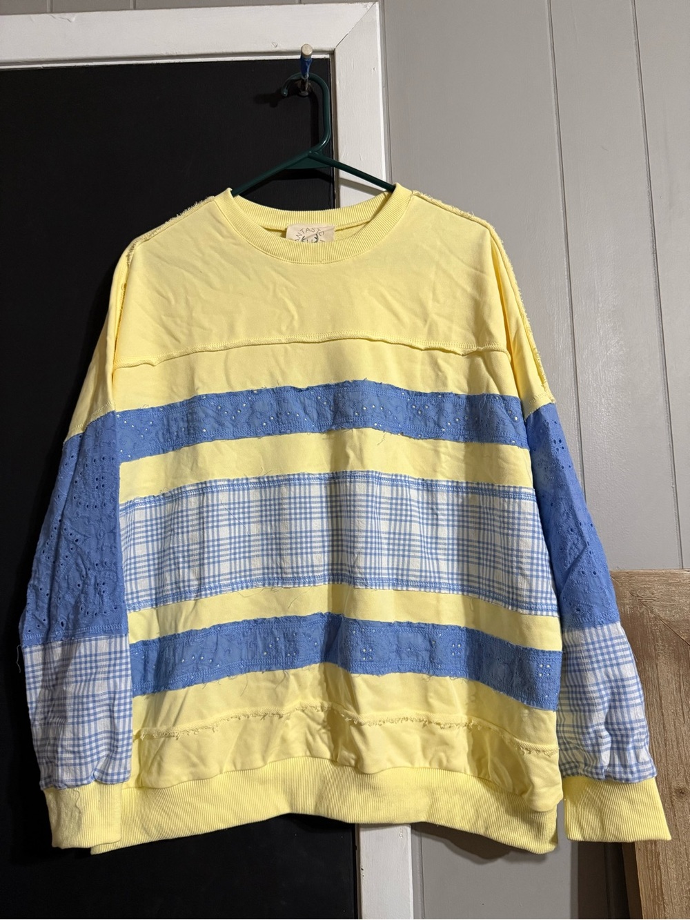 Fantastic Fawn Yellow and Blue Striped Crewneck Sweater